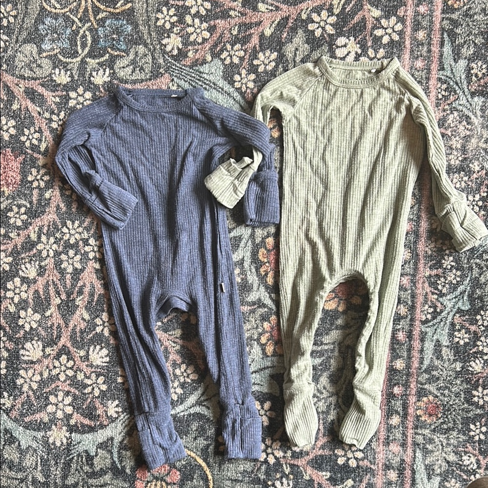 Little Sleepies Blue and Green Footies One Pieces